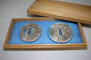 (ig - 69) Large Small Tsuba Set " Teizyou Sign " Battle Of Dannoura Design