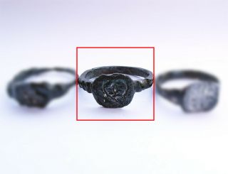Ancient Viking Bronze Ring With Runic Engraving