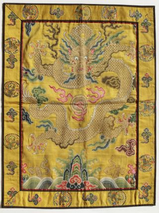 Antique Chinese 19th Century Kesi Silk Dragon Panel Imperial Yellow Estate Find