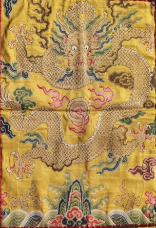Antique Chinese 19th Century Kesi Silk Dragon Panel Imperial Yellow ESTATE FIND 3
