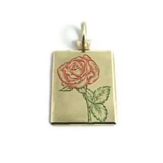 Italian Vintage Rose Flower Necklace Pendant Charm 14k Yellow Gold,  2.  45 Grams