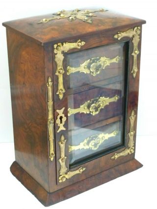 Antique Large Victorian Walnut / Brass Jewellery Box / Casket / Cabinet - 3 Draws