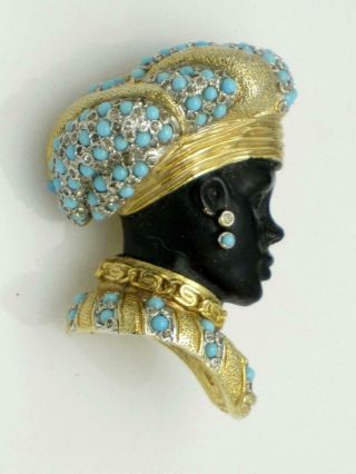 Rare Vintage Nettie Rosenstein Blackamoor Prince Brooch Pin