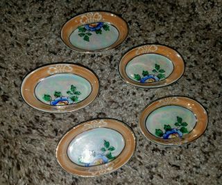 Vintage Lusterware Hand Painted Mini Toy Dishes Tea Set Floral Oval Platters J98