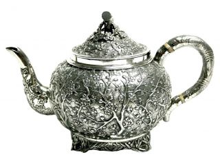 Chinese Solid Silver Teapot By Wang Hing