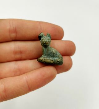 Large Unusual Ca.  1300 Bc Egyptian Faience Cat Amulet - Wearable - R213