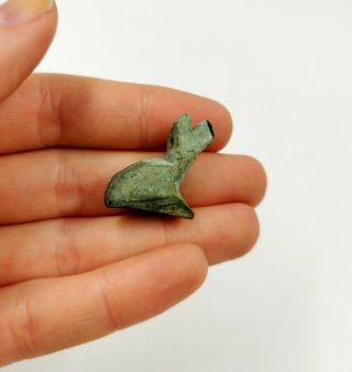LARGE UNUSUAL CA.  1300 BC EGYPTIAN FAIENCE CAT AMULET - WEARABLE - R213 3