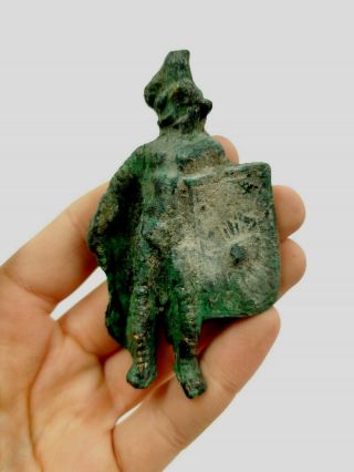 Roman Bronze Figure Of A Legionary Soldiers Holding Shield - Rare T264