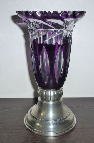 Deep Purple Hand Cut Crystal Vase With 800 Silver Base