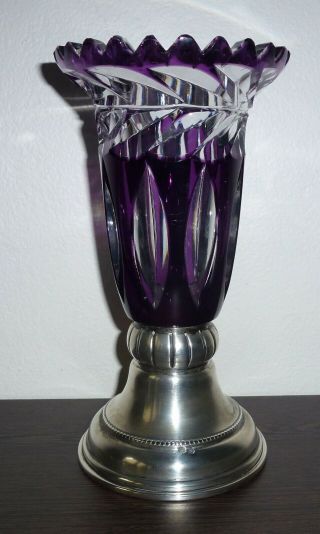 Deep Purple Hand Cut Crystal Vase with 800 Silver Base 2