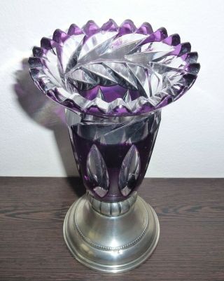 Deep Purple Hand Cut Crystal Vase with 800 Silver Base 3
