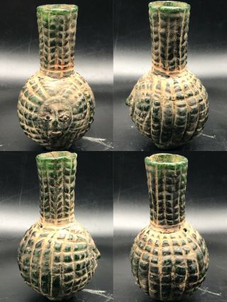 Rare Ancient Roman Glass Bottle With Face