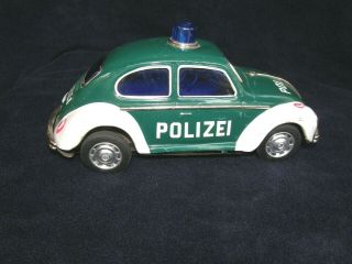 Vw Beetle Polizei Italian Police Car Battery Op Litho Tin Toy 9 " Taiyo Japan Vtg