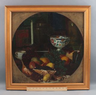 19thc Antique American Fruit Stillife Oil Painting Imari Porcelain Bowl Nr