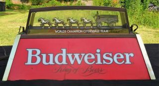 VINTAGE 1980 ' s BUDWEISER POOL TABLE LIGHT w/ CLYDESDALES 24 1/2 in. 3