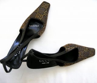 Gucci Tom Ford Rare 1998 Gg Gg Swarovski Slings Crystal Shoes Runway Ad
