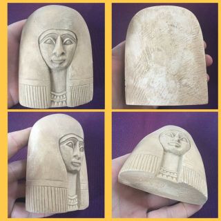 Rare Ancient Egyptian Cream Stone Pharaoh Head Amulet,  300 Bc