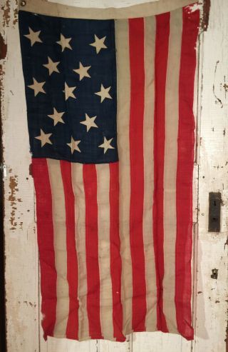 Rare Authentic Antique 13 Star United States Flag Civil War Entirely Hand Sewn