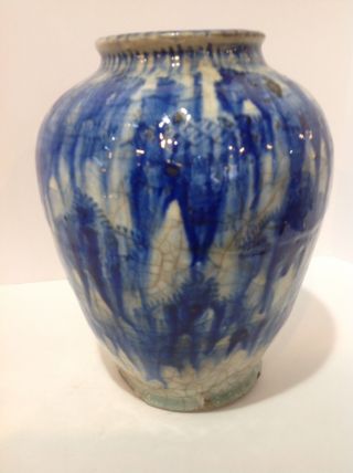 Persian Pottery Ceramic Vase.  Antique Pre - 1800.  Blue White Decoration 2