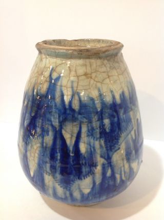 Persian Pottery Ceramic Vase.  Antique Pre - 1800.  Blue White Decoration 5