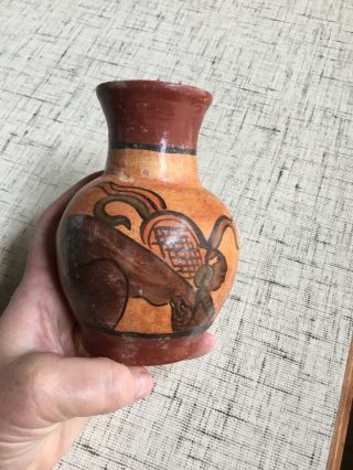 Pre Columbian Mayan Portrayal,  Polychrome Vase,  Very Attractive Piece