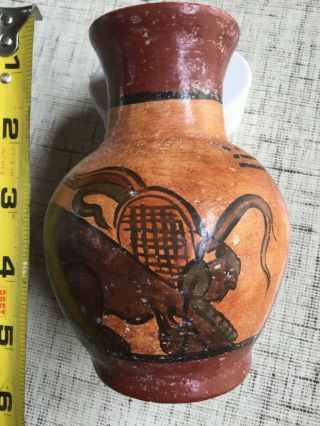 Pre Columbian Mayan Portrayal,  Polychrome Vase,  Very Attractive Piece 3