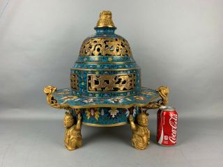 19th/20th C.  Chinese Cloisonné Tripod Censer And Cover