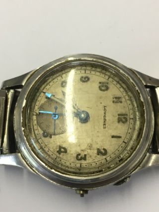 Rare Vintage Swiss All Stainless Steel Watch Longines Dial,  1940 - 50s