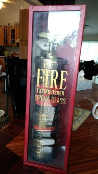 Vtg 1920 - 30s Brass Fyr - Fyter Fire Extinguisher W/orig Bracket & Steel Glass Case
