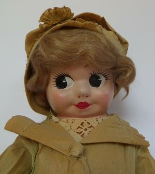 13 " Vintage Composition Carnival Flapper Doll W/mohair Wig - Crepe Paper Clothes