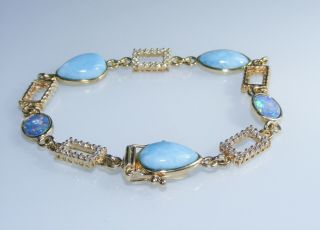 Estate Turquoise,  Opal And.  80 Ct.  Diamond Bracelet 14k Gold 7” 12.  1 Gm Nr