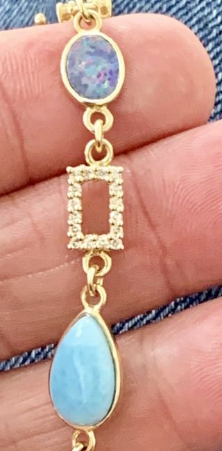 Estate Turquoise,  Opal And.  80 Ct.  Diamond Bracelet 14k Gold 7” 12.  1 Gm NR 8