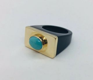 Vintage 14k Yellow Gold Black Onyx & Blue Turquoise Modernist Ring Size 7