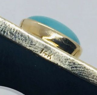 Vintage 14k Yellow Gold Black Onyx & Blue Turquoise Modernist Ring Size 7 4