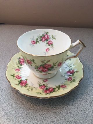 Aynsley Bone China Pale Yellow & Pink Roses Tea Cup And Saucer