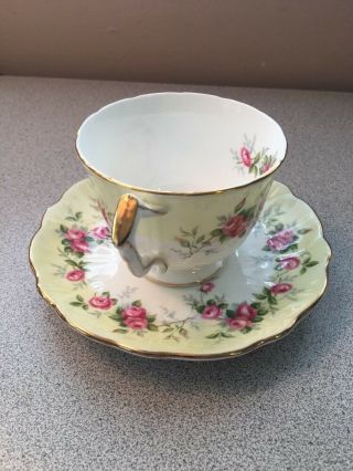 Aynsley Bone China Pale Yellow & PINK ROSES Tea Cup and Saucer 2