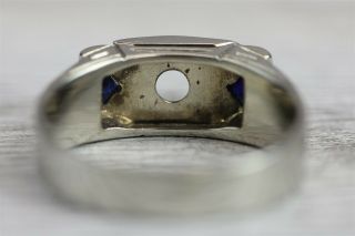 ART DECO 18 K WHITE GOLD SYN SAPPHIRE SEMI MOUNT RING ETCHED - SZ 8.  5 N2673 4