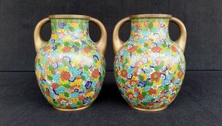 Two Mille Fleur Vases Chinese Cloisonne Late 19th Century,  Guangxu Period