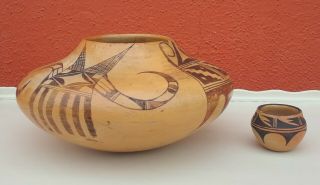 Vintage Native American Pueblo Pottery Bowls - Set Of 2 - Hopi?