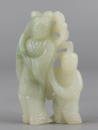 Chinese Exquisite Hand Carved Ancient People Carving Hetian Jade Statue