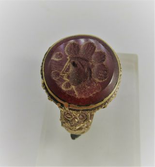 Late Medieval Islamic Gold Gilded Ring With Carnelian Intaglio