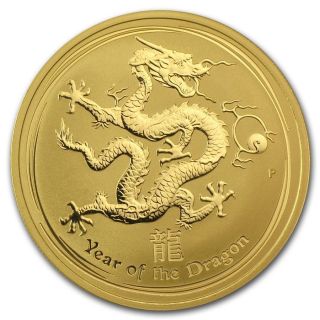 RARE 2012 1 OZ PURE.  9999 GOLD YEAR of the DRAGON PERTH $2,  288.  88 4