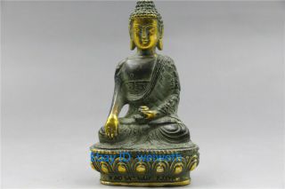 Old Tibetan Buddhism Bronze Gilt Medicine Buddha Sakyamuni Shakyamuni Statue