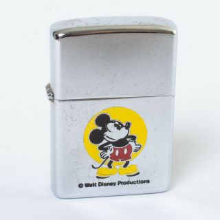 Vintage Walt Disney Mickey Mouse Chrome Zippo Pocket Lighter Full - Size Wide