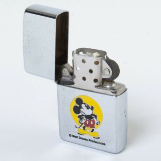Vintage Walt Disney Mickey Mouse Chrome Zippo Pocket Lighter Full - Size Wide 7