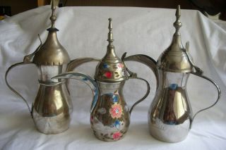 Three Vintage Islamic / Middle Eastern Dallah Coffe Pots.