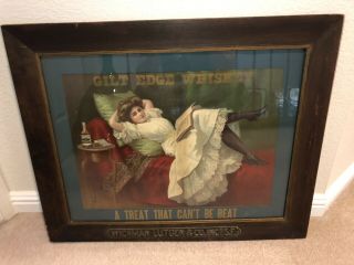 Vintage Gilt Edge Whiskey “a Treat That Can’t Be Beat” Framed Sign