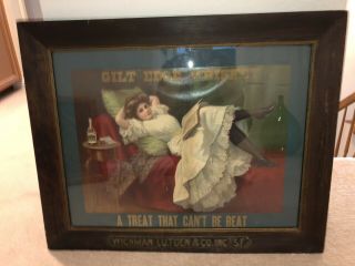 Vintage Gilt Edge Whiskey “A Treat That Can’t Be Beat” Framed Sign 3