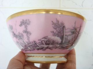 PARIS PORCELAIN VERY RARE CAEN FACTORY POMPADOUR GROUND LARGE BOWL & STAND C1795 9