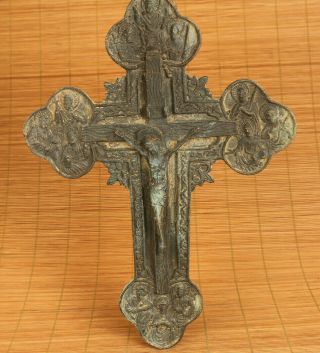 Big Chinese Old Bronze Hand Carved Christ Jesus Cross Statue Figure Netsuke